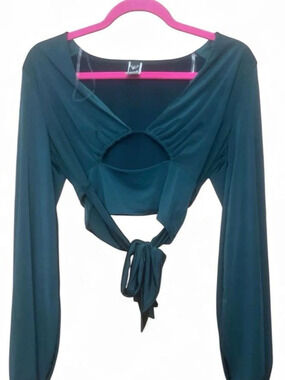 Windsor Teal Tie-Front Crop Top Size Small Like New